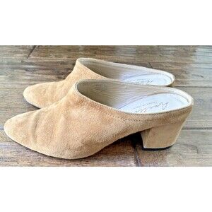 Avellini Mules size 39(US 8.5) Made in Italy Tan Leather Suede Block Heels